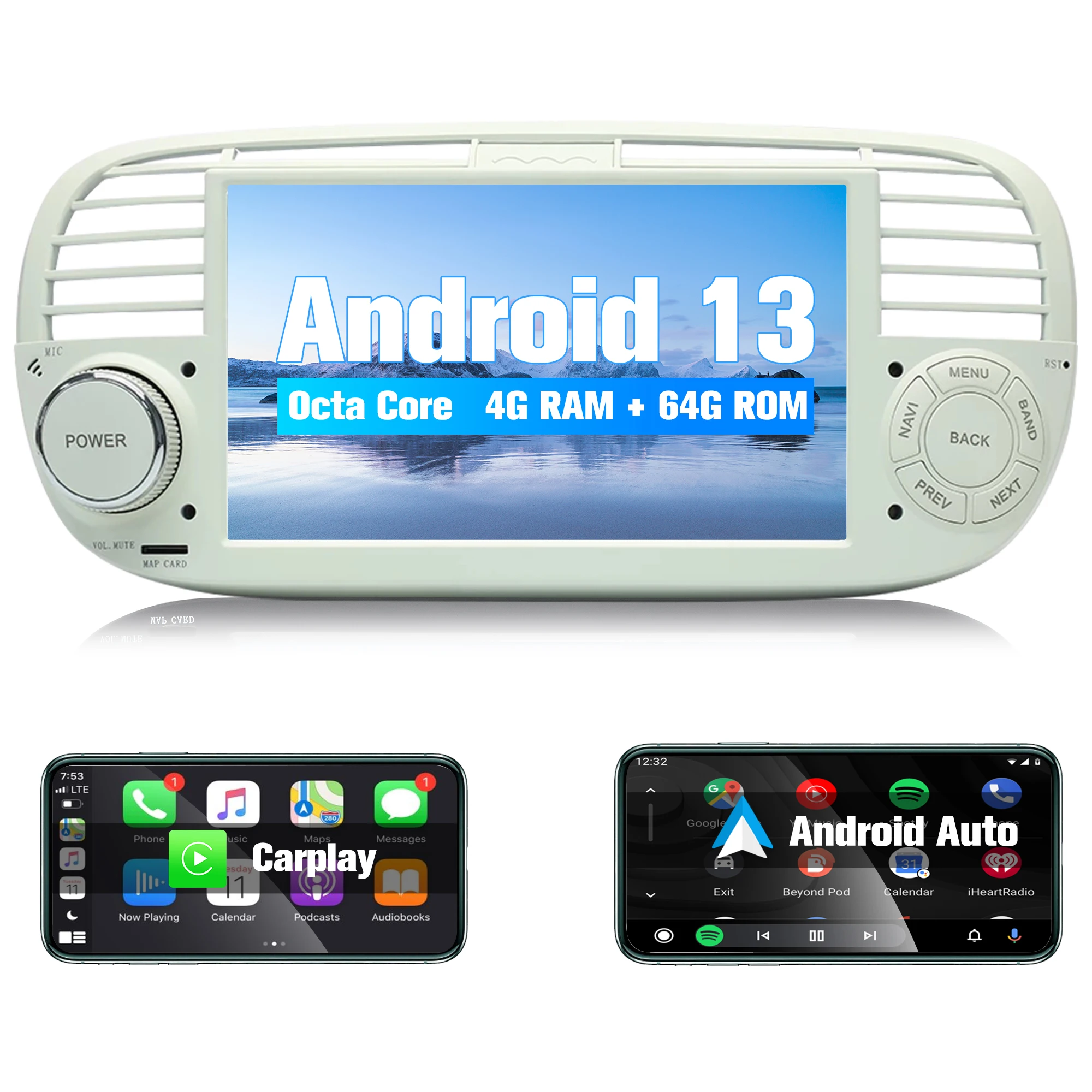 

Android 13 car radio for Fiat 500 (2007-2015) Android Screen Carplay Android Auto,WIFI,FM AM Radio,GPS Navigation, Bluetooth [4+