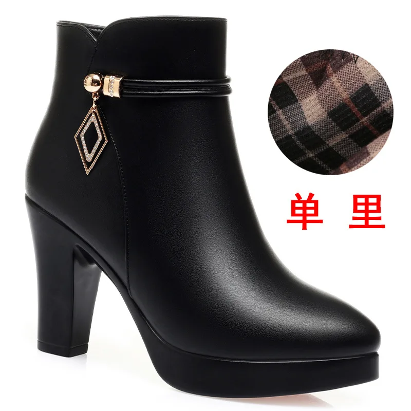 

Осенне-зимние женские модные ботинки, новые теплые плюшевые ботильоны, зимние ботинки, удобные хлопковые туфли на высоком каблуке из мягкой кожи