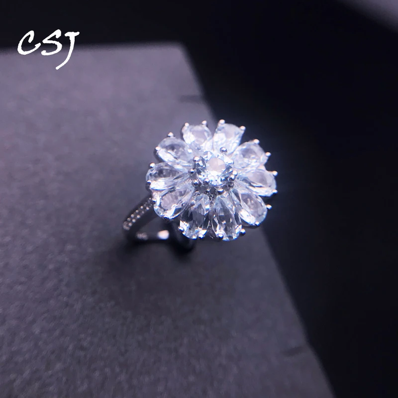 Trendy Natural Aquamarine Rings 925 Sterling Silver Gemstone Pear 3*5mm for Women Lady Birthday Party Fine Jewelry Wholesale