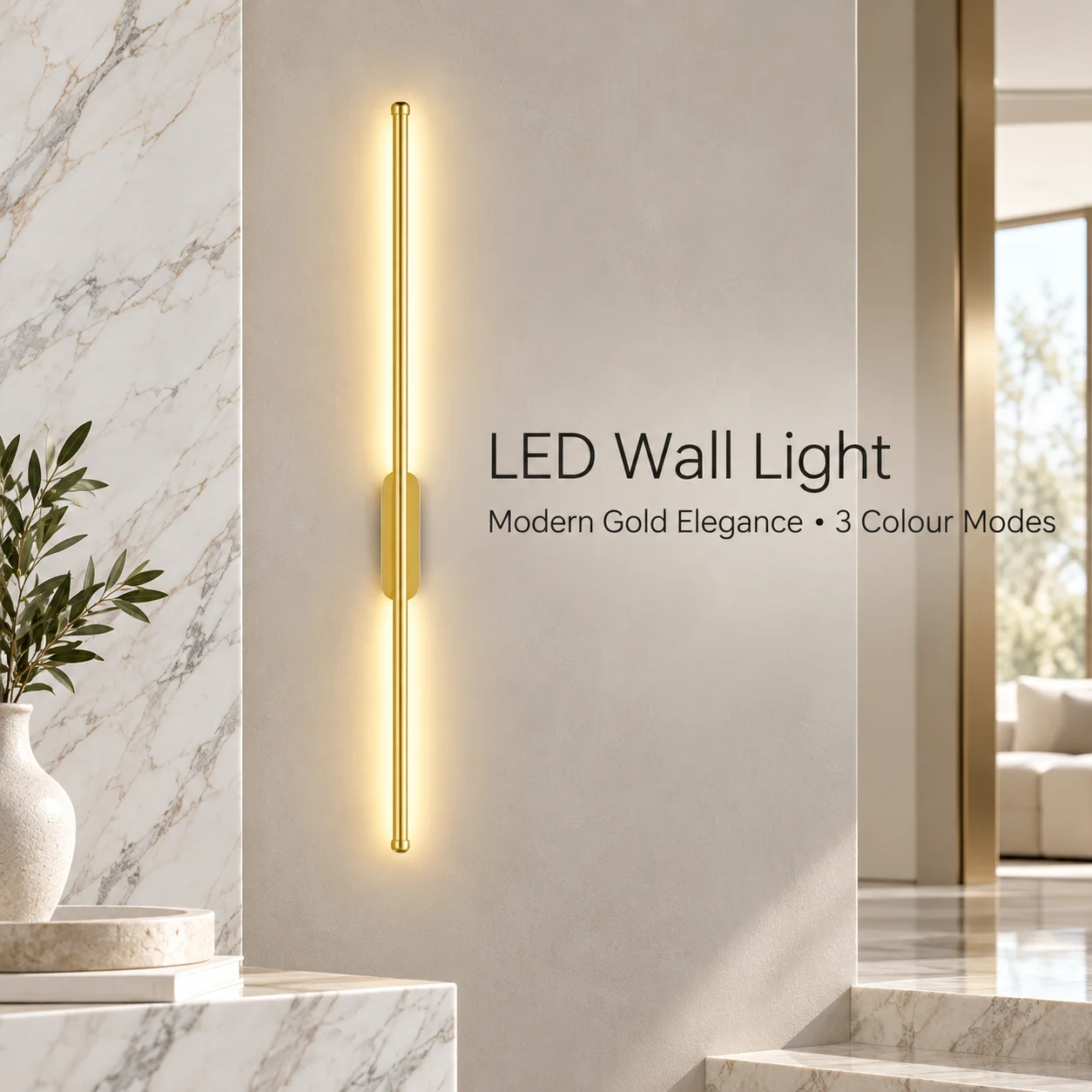 Modern Gold LED Wall Lamp Slim Linear 3 Color Temperatures for Living Room Hallway Staircase Ambient Home Decor