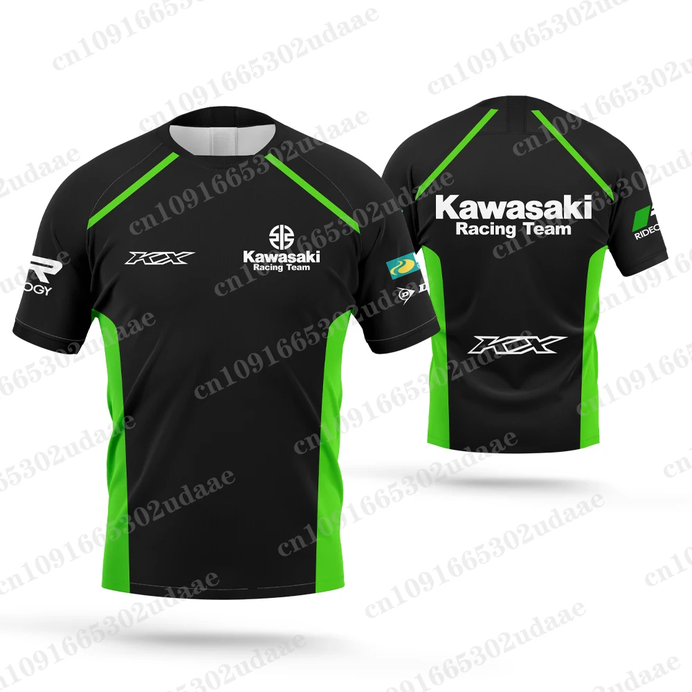 NEW 2024 Kawasaki Men\'s and Women\'s Racing Team T-shirts 3D printed short sleeved shirts, motorcycle sportswear, children\'s tops