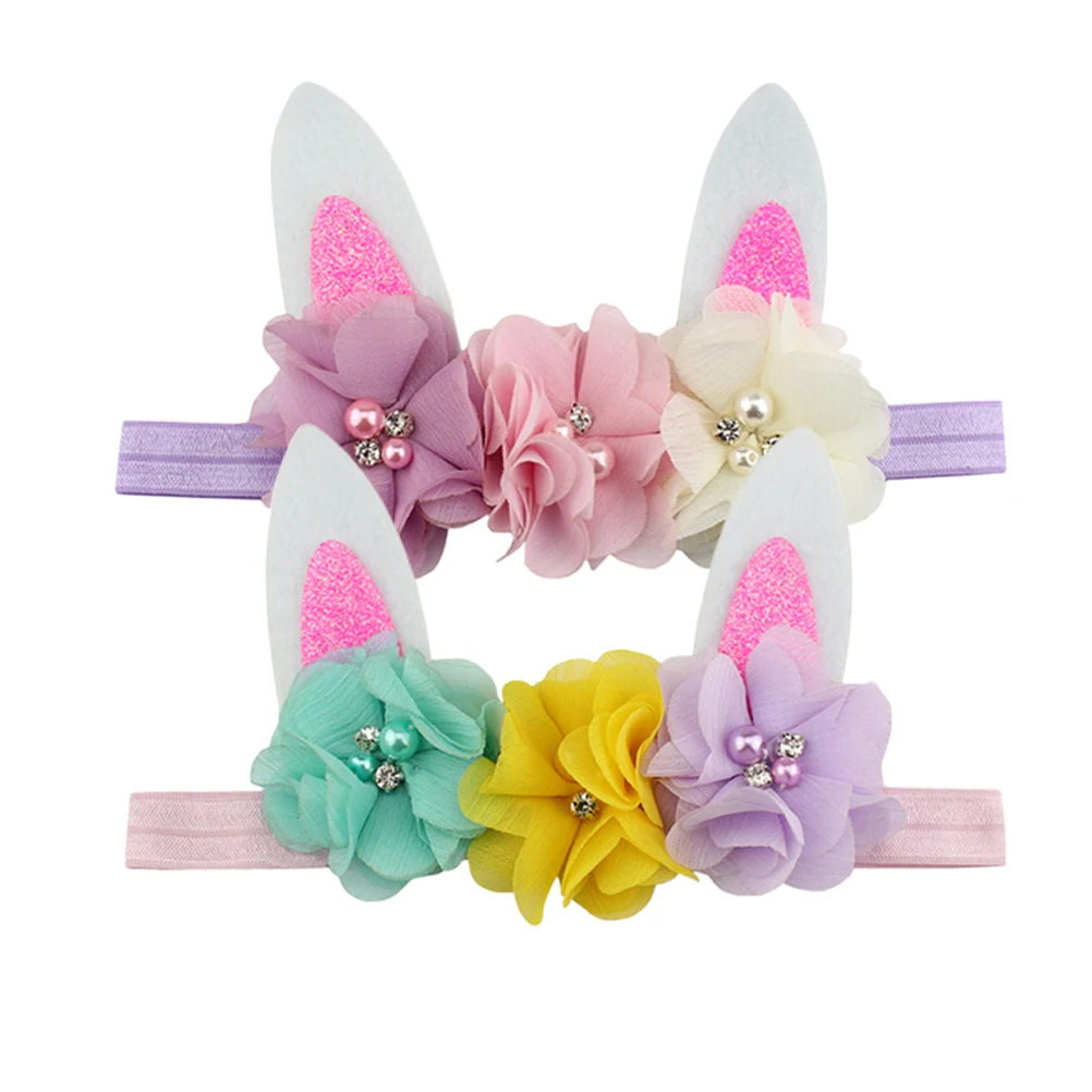 

Elastic Headbands Rabbit Ears Hair Accessories Kids Headdress Beaded Wrap Colorful Band Children Hairstyle Tools Soft Material