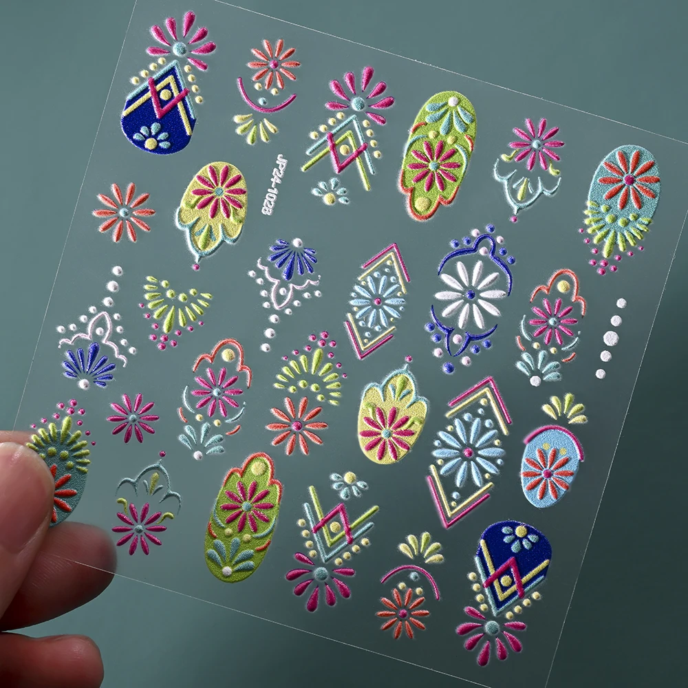 5D Sollievo Retro Bohemian Totem Adesivi Per Unghie 1 pz Stile Etnico Dipinto Autoadesiva Colore Decalcomanie Per Unghie ManicureDecor Adesivo FAI DA TE