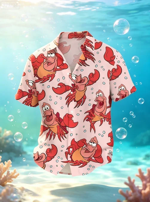 Cartoon Lobster Hawaiian Shirt Men Women Clothing Seafood Shirt Summer Holiday Shirt Short Sleeve Button Down Crawfish Shirts