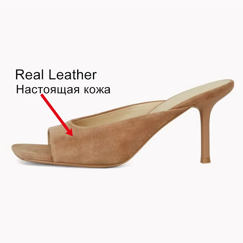 Women's Leather Square-Toe Peep-Toe High Heel Sandals