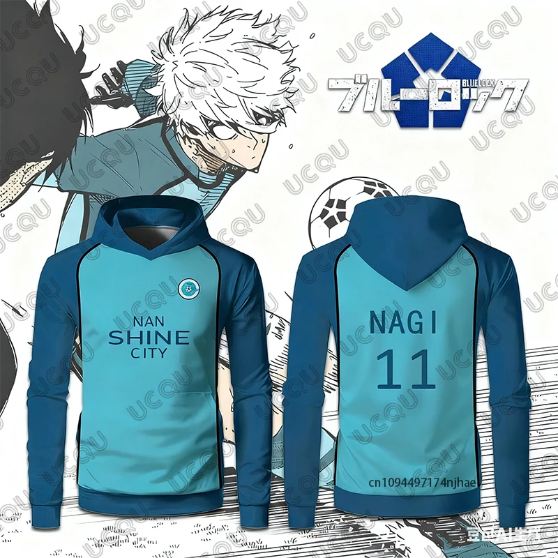 الأزرق قفل ناجي رجل تألق مدينة الرجال النساء هوديس انمي ياباني تأثيري كرة القدم جيرسي عادية كم طويل البلوز القمم الرياضية