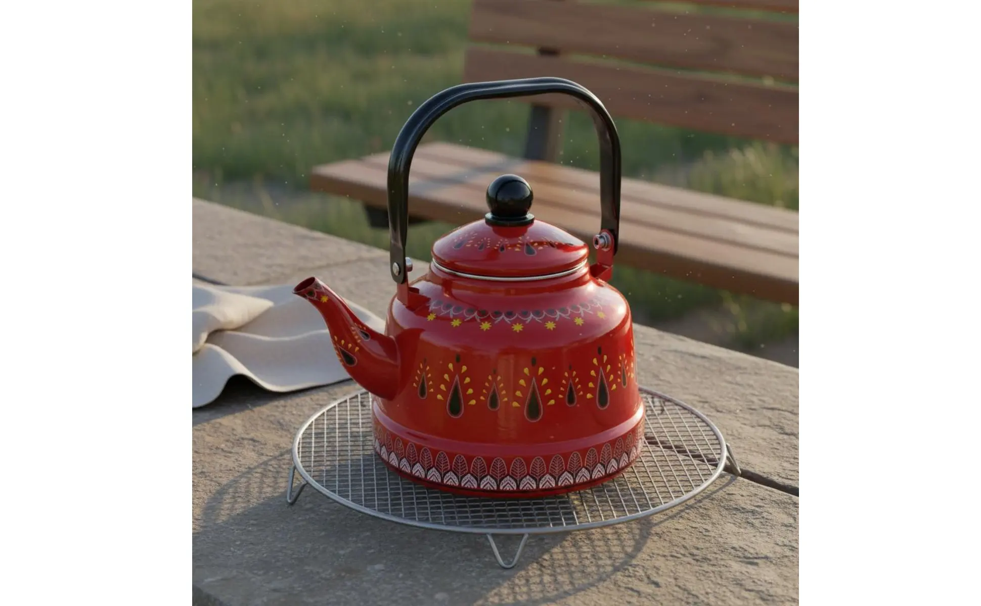 Enamel Stovetop Kettle Easy to Clean Vintage Dome Shaped Water Kettle Patterned Enamel Teapot