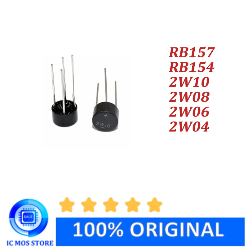 

100PCS/Lot Bridge Pile Circle 2W04 2W06 2W08 2W10 RB154 RB157 2W10 2A DIP-4 Rectifier