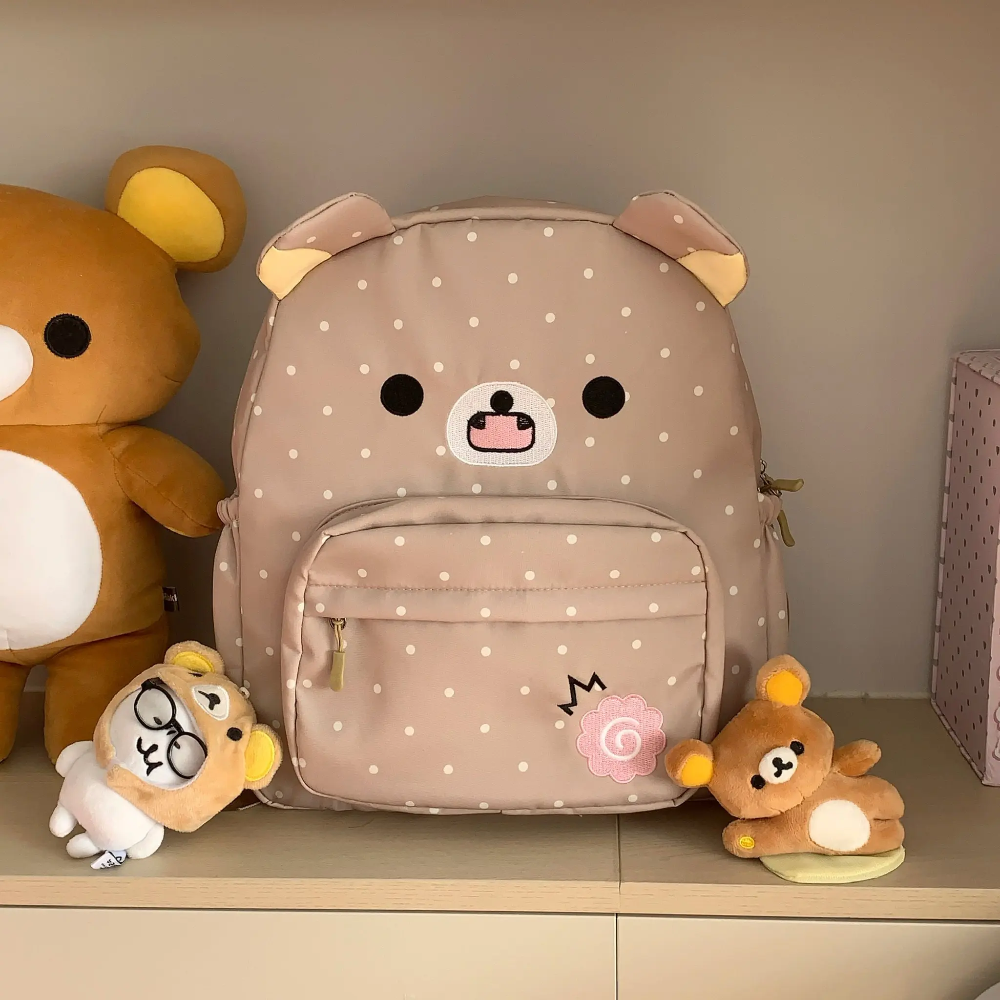 Fashion Casual Backpacks Polka Dot Cartoon Bear Ears Embroidery Student Backpack School Bag Sweet and Cute Kids' Bags