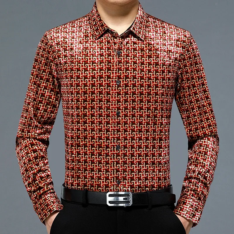 

Exquisite Plaid Business Casual Gentleman Long Sleeve Men Shirt Autumn Quality Velvet Comfortable Breathable Chemise Homme M-4XL