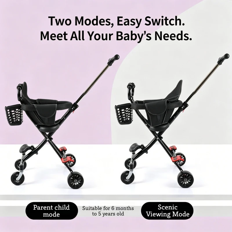 IMBABY Light Foldable Two-way Baby Stroller Ultra-light Small Portable Folding Carts Simple  Four-Wheels Anti-Rollover Cart