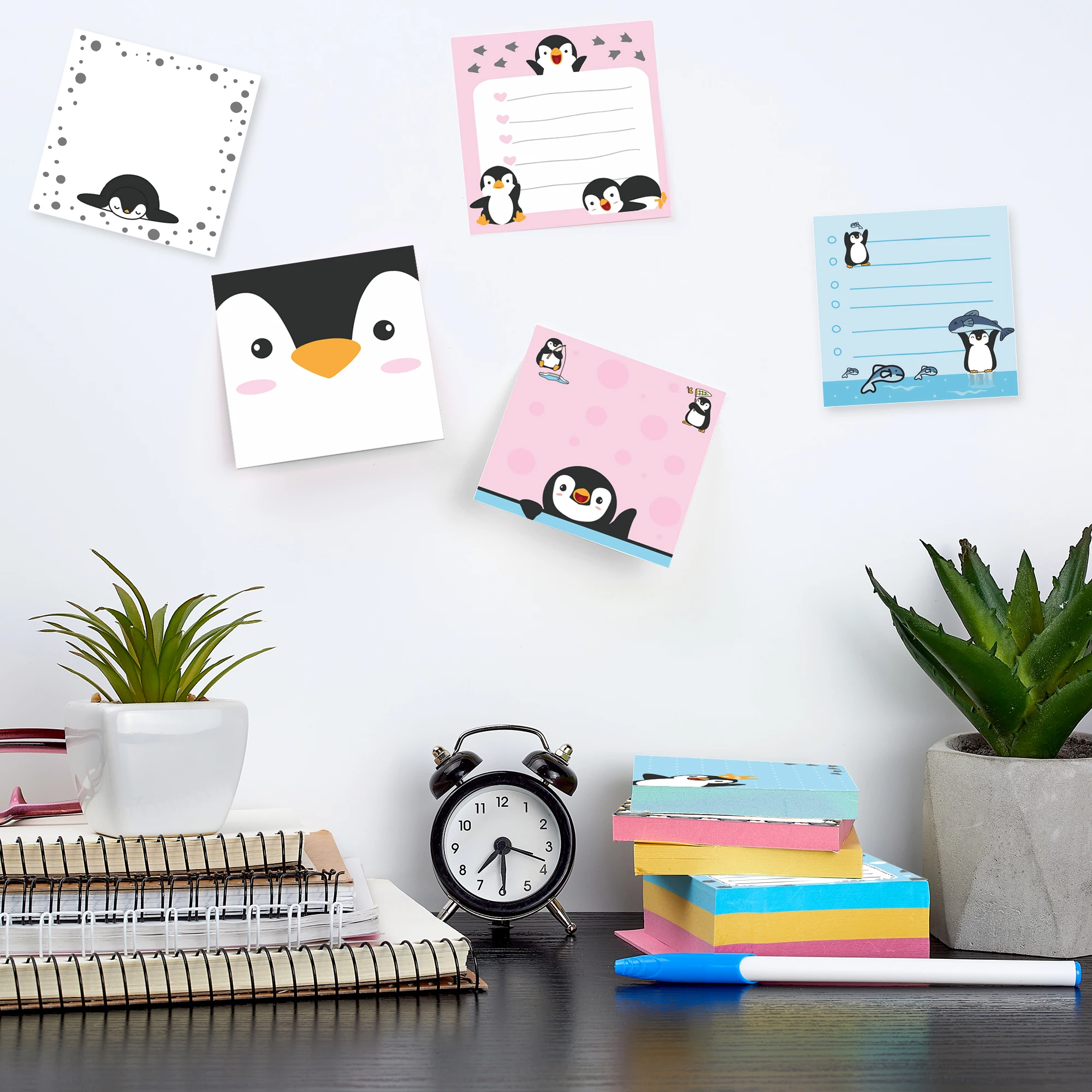 12/24pcs Penguin Self Adhesive Note Pads, Polar Animal Ice Snow Sticky Notes, Christmas Birthday Party Writing Memo Stationery