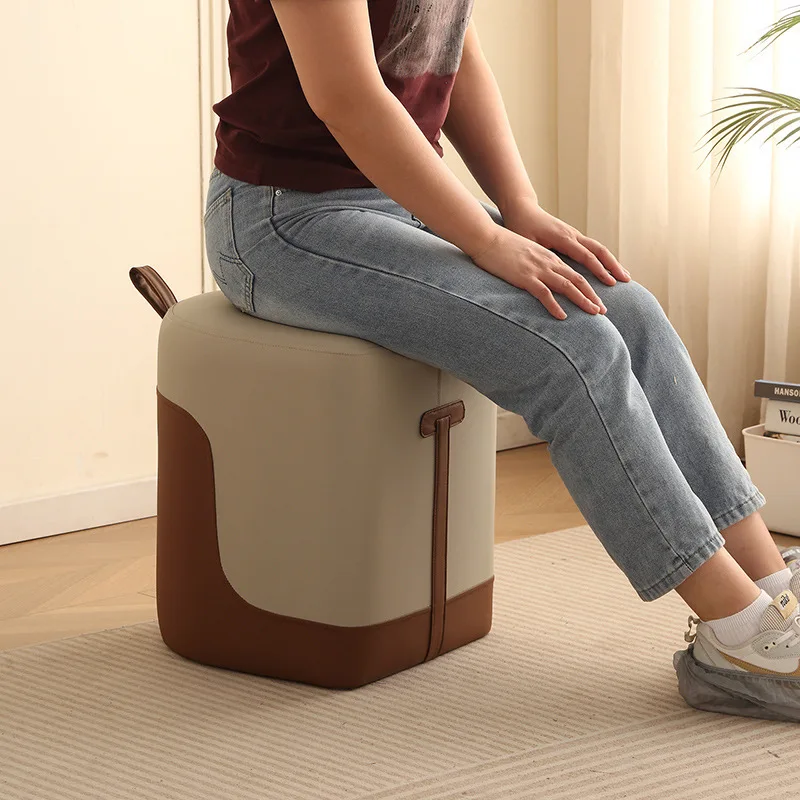 Light luxury leather square stool, doorstep shoe changing stool, dressing stool, living room leisure stool, sofa footstool