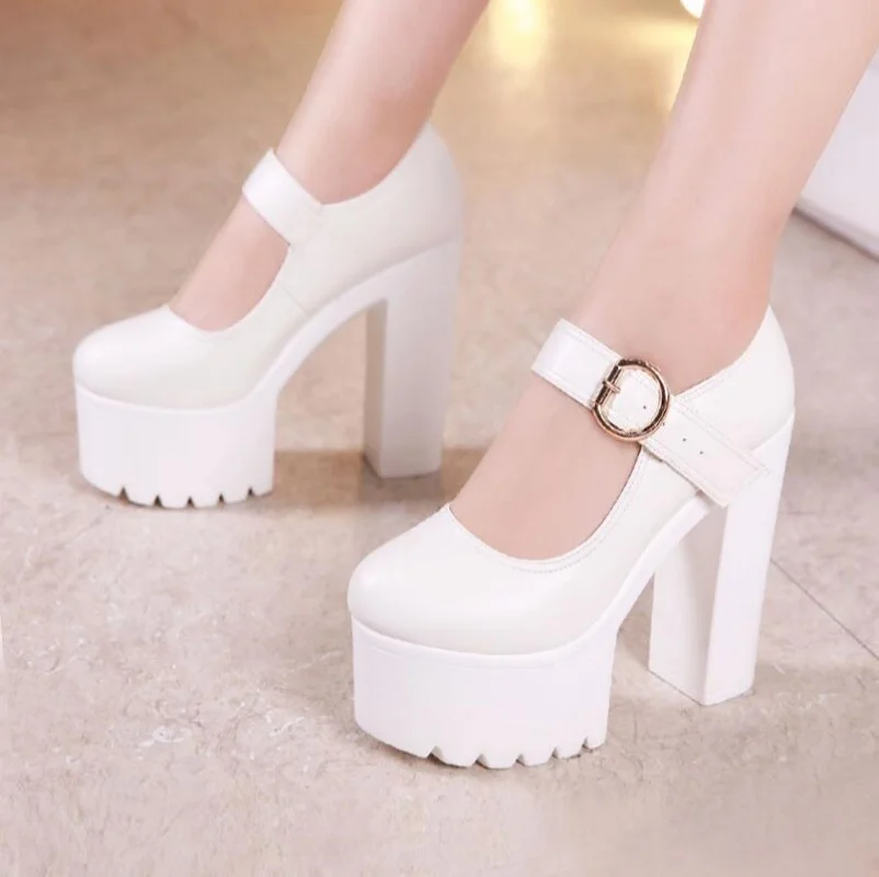 

2026 Women Small Size 32-43 Shallow Soft Leather Women's Platform Pumps Block High Heels Shoes Office Model Wedding Mom