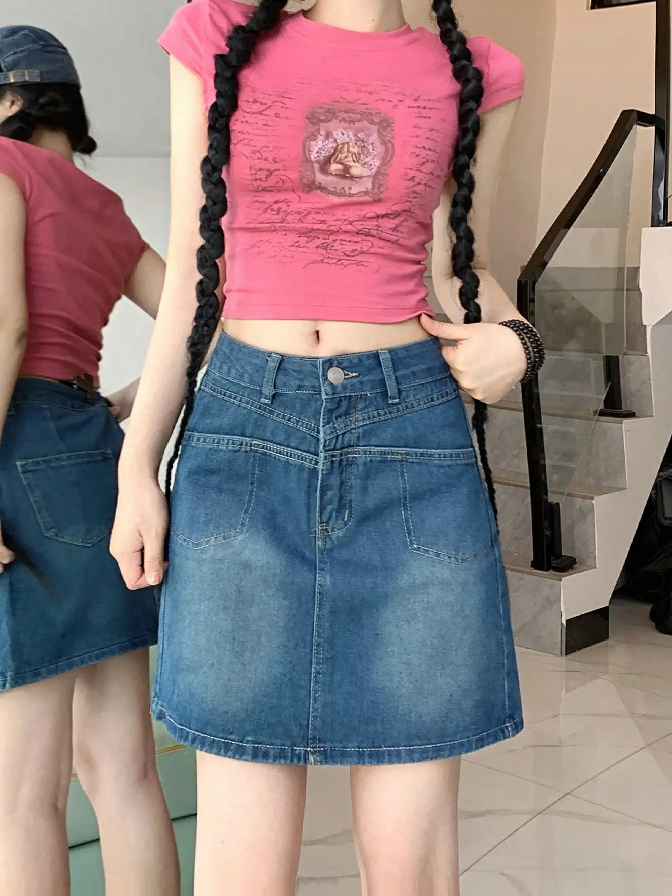 

Шикарная летняя джинсовая юбка-карандаш в гонконгском ретро-стиле для девушек, темно-синяя, с высокой талией, А-силуэт, для женщин