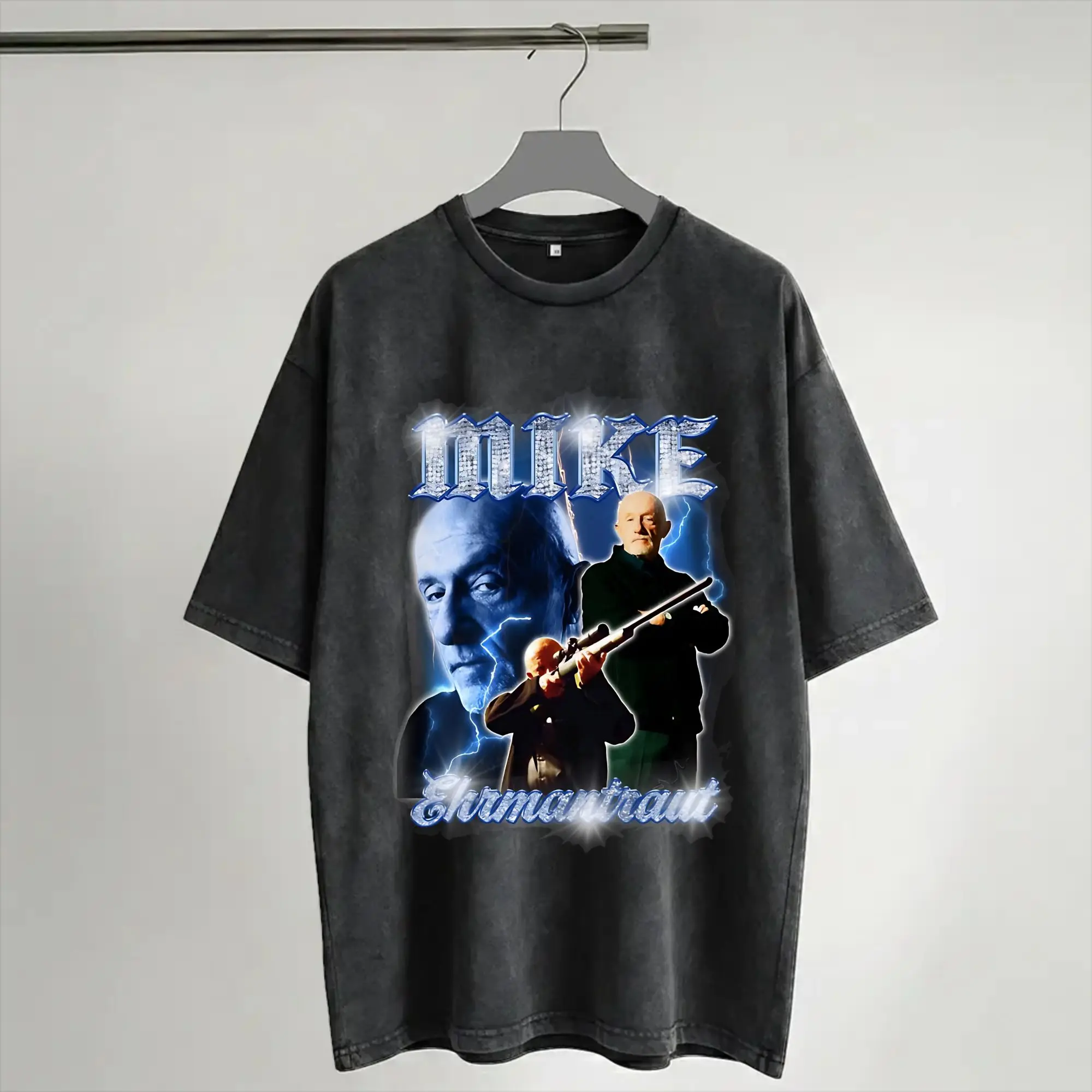 Printed Mike Ehrmantraut Breakings Bads  Washed Shirt Merch Harajuku T-Shirt  Men Women Tees