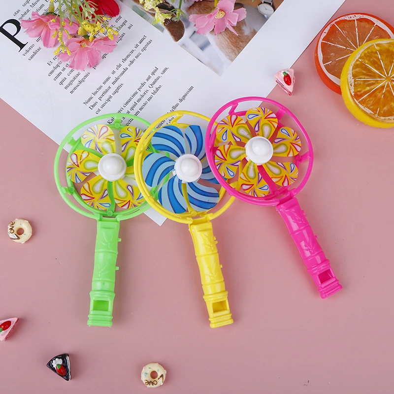 3 buah/set kincir angin plastik anak-anak pegangan siul mainan Pinwheel