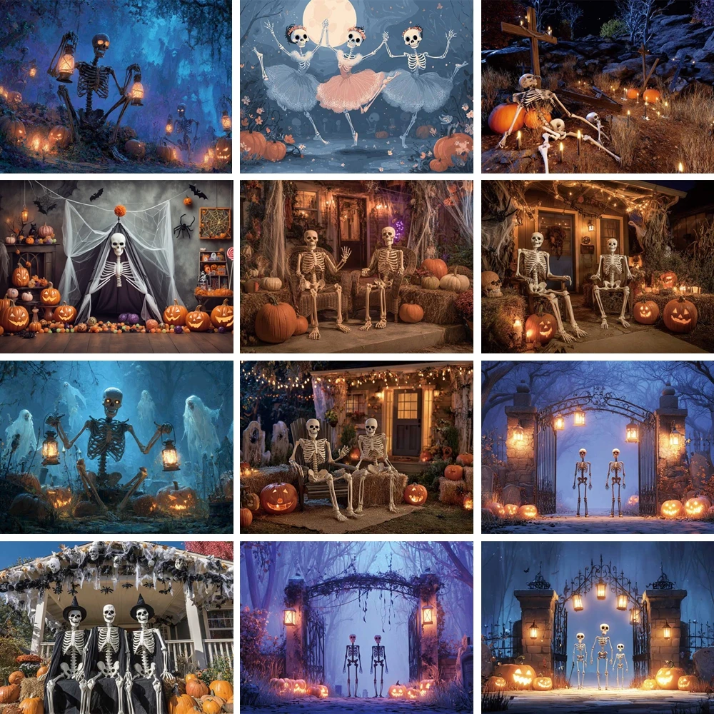 

MOON.QG Autumn Halloween Backdrops Newborn Photography Props Crosses Weeds Skeleton Photo Background Party Accessories Photozone