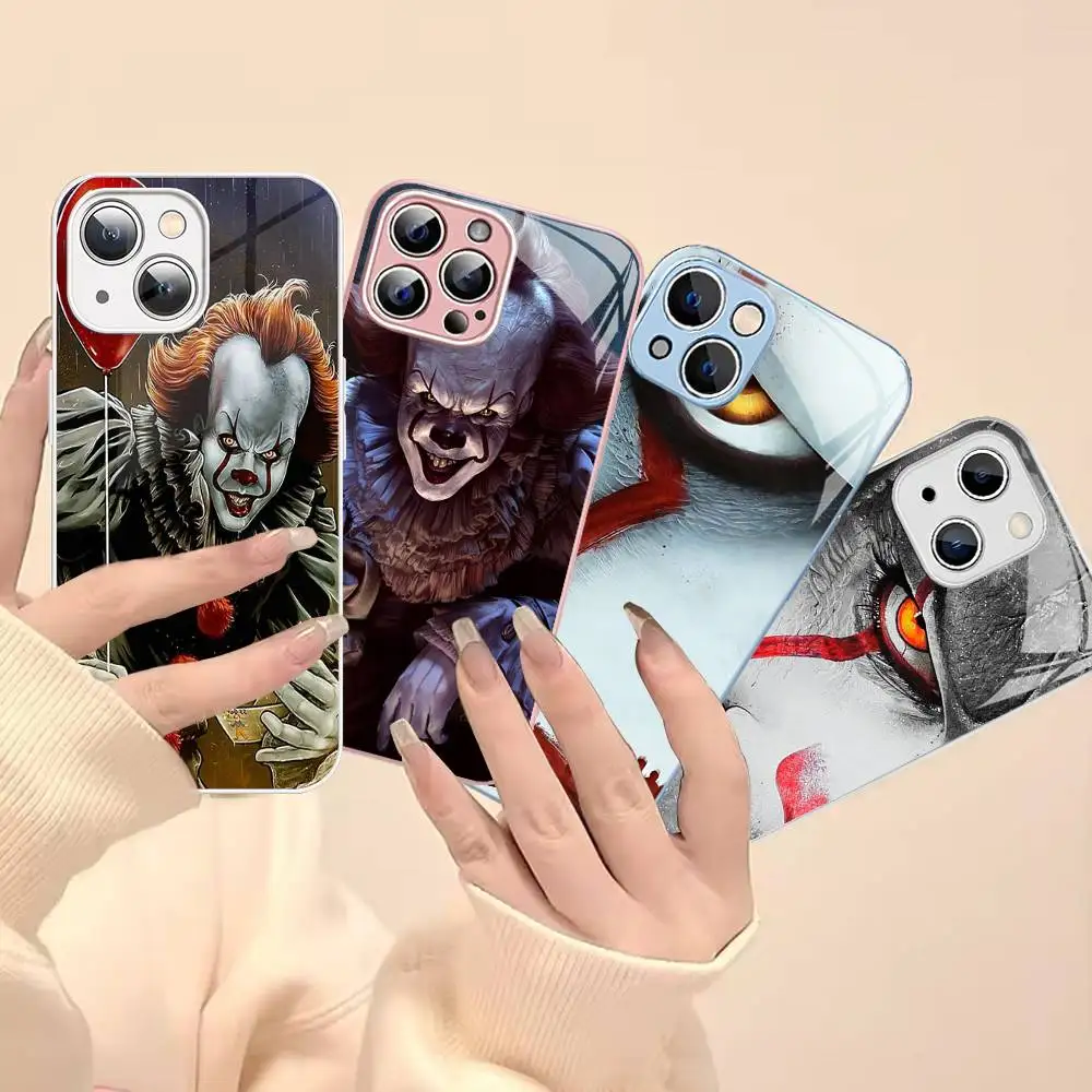 

P-Pennywise Clown Horror Tempered Glass For Iphone 14 13 12 11 Pro Mini XS MAX 14Plus X XS XR Fundas