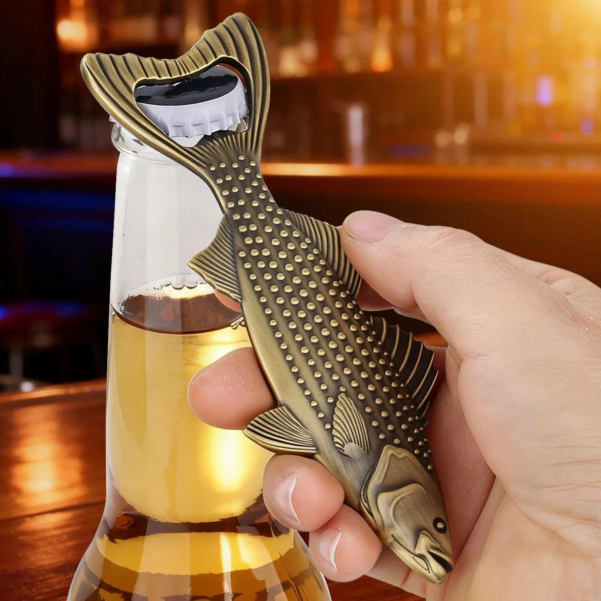 New Arrival Big Tail Perch Fish Metal Handle Beer Bottle Openers Bronze/Grey Black Portable Beer Opener Creative Barware Gift