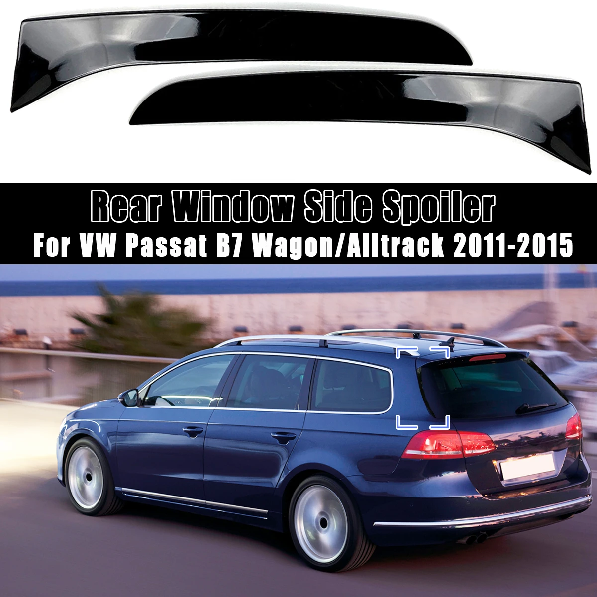 Preto brilhante para passat b7 wagon/alltrack 2011-2015 vertical janela traseira do carro spoiler lateral canards divisor