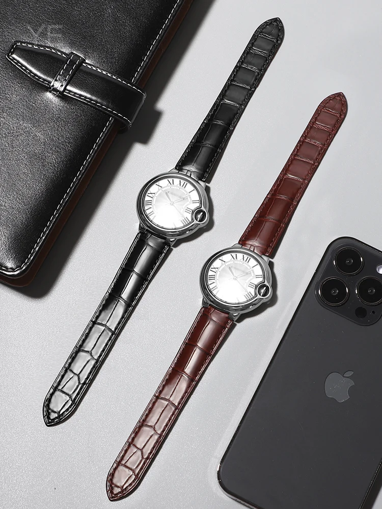 حساسة مختارة قسط جلد البقر للماء تنفس حزام الساعات لكارتييه بالون بلو أثار واجهة للطي مشبك حزام