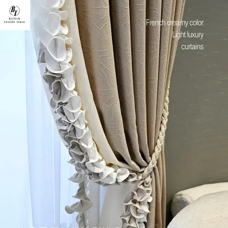 

Custom Size！！French Agaric Lace Lace Jacquard Curtains for Living Room Bedroom Girl Room Decoration Customized Finished Product