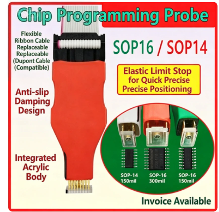 

SOIC16 SOP14 chip burning test probe wire spring pin free download wire spacing 1.27