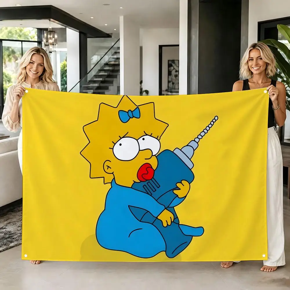 Cute Baby Cartoon M-Maggie S-Simpson Flags Tapestry Creative Pattern Photo Living Room Wall Art Party Outdoor Decor