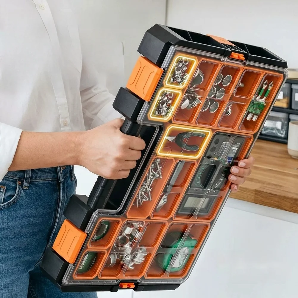 Stackable Parts Organizer With 10 Compartments, Portable Hardware Storage Box With Removable Dividers & For Snap-on Lid, For