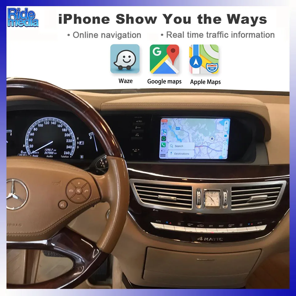 RideMedia Retrofit TV Box Front Rear Camera CarPlay Integration for Mercedes NTG3.5 S Class S300 S400 S500 S600 AMG S63 S65 CL