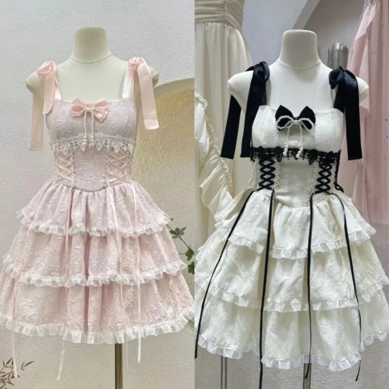 Japanisches Süßes Elegantes Damenkleid mit Schleife, Trägerloses Plissee-Kleid, Y2K Prinzessinnen-Freizeitkleid, Schlankes Abendkleid, Niedliches Damen-Outfit