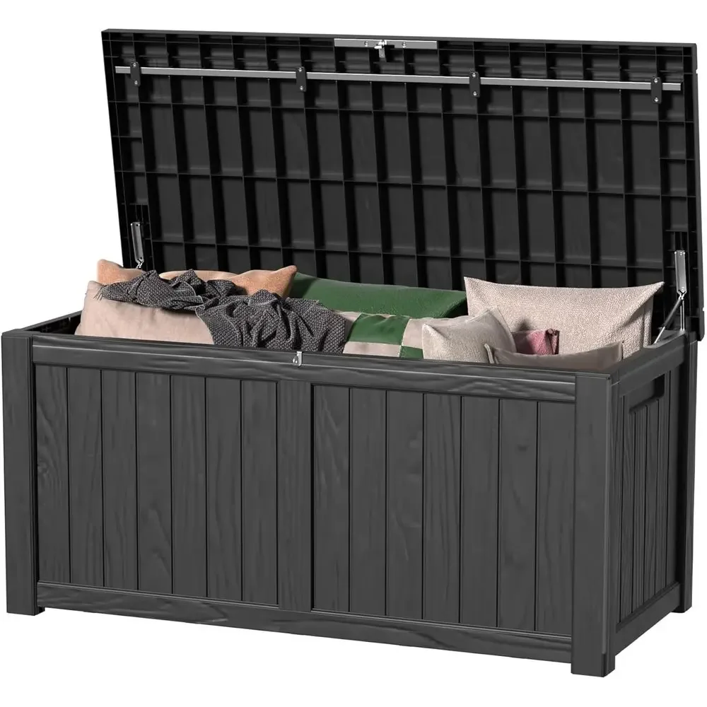 150 Gallon Outdoor Resin Storage Box with Lock, Ideal for Patio, Garden, and Tools (Black)