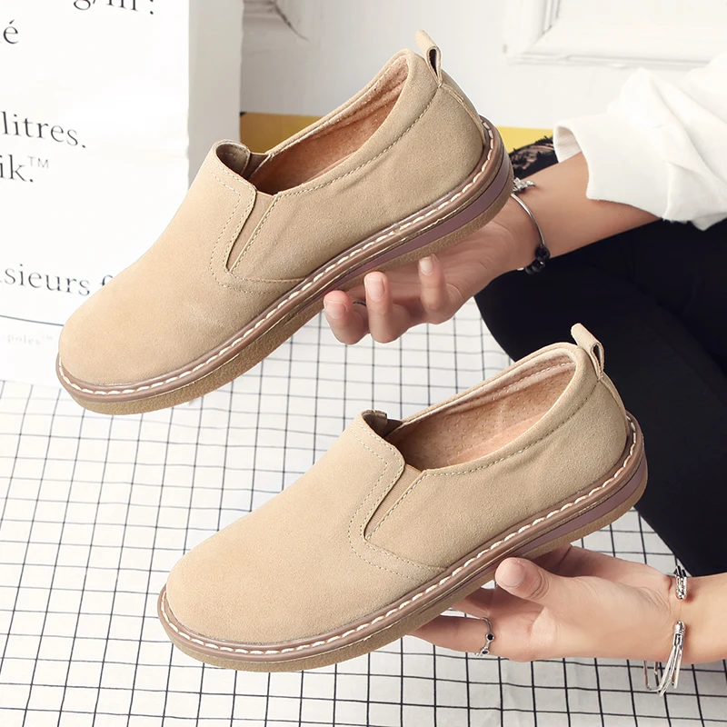 New flat retro British style mocassini in pelle da donna simple set foot piccole scarpe in pelle low top casual scarpe singole in pelle scamosciata