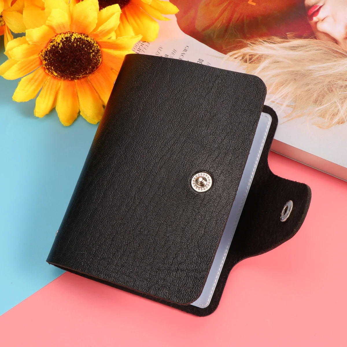Compact PU Credit Case 12 Slots Organizer Pouch Small Bag Travel Safe Card Holder Black Bag Credit Case