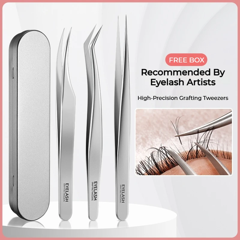 

High-end Eyelash Tweezers Professional Stainless Steel Curved Tip Tweezers High Precision Lashes Extensions Makeup Tools