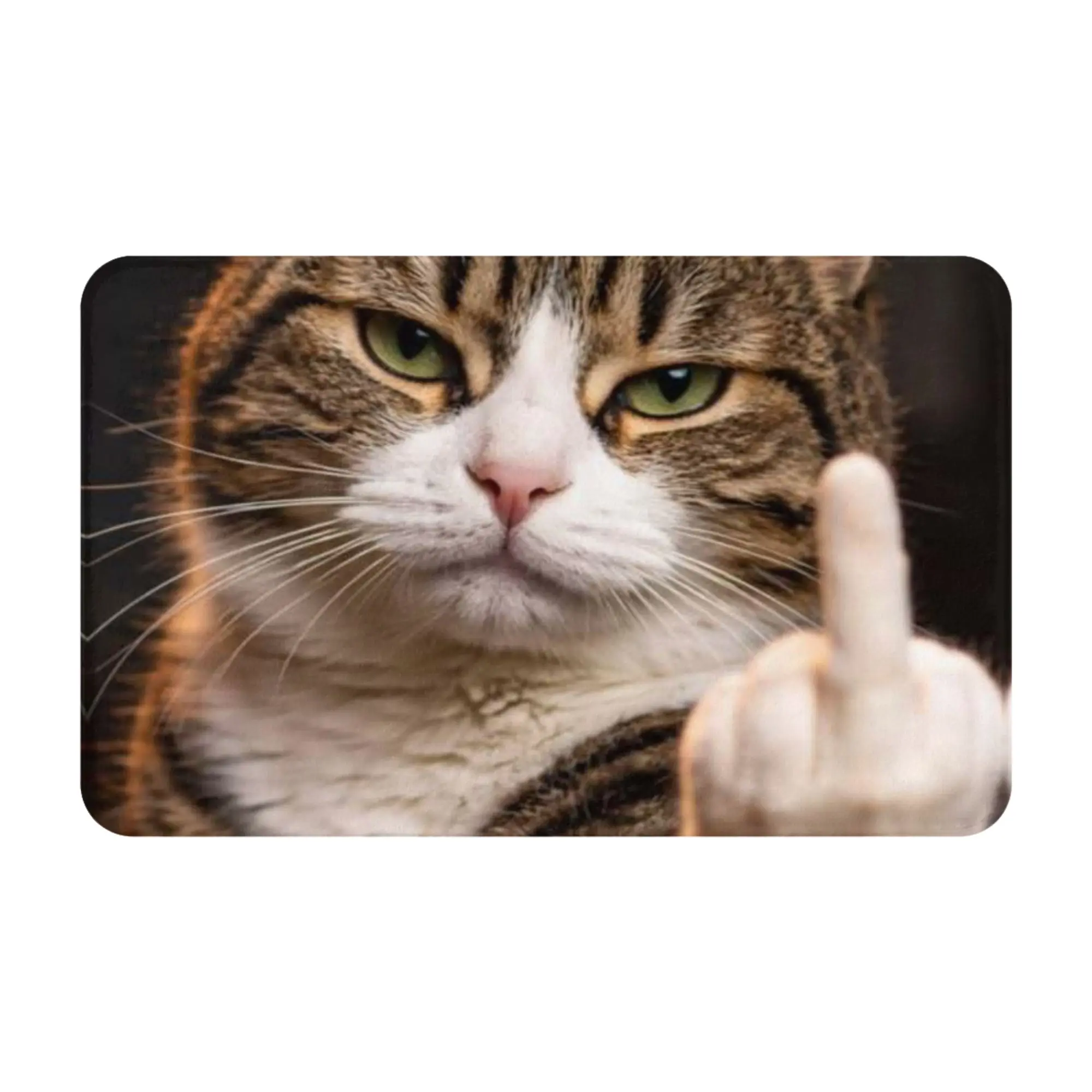Tabby Cat Middle Finger Funny Meme Art Non-slip Doormat Kitchen Mat  Entrance Indoor Home Decorative