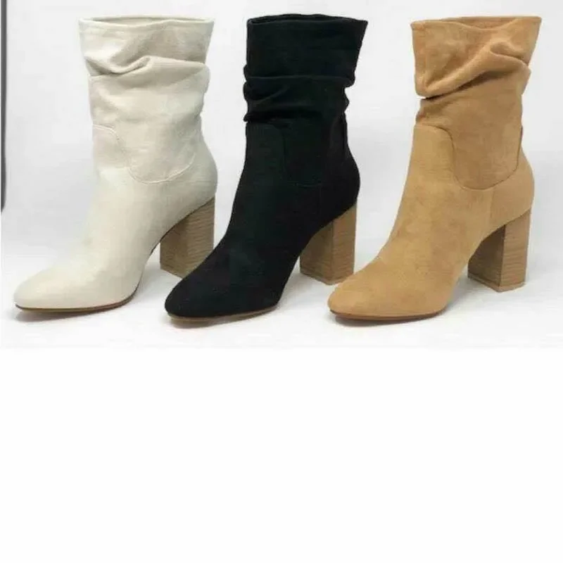 High Heel Ankle Boots Women Fashion Suede Boots Thick Heel Ladies Shoes Slip on Short Boots for Woman Shoes Drop Ship Plus Size