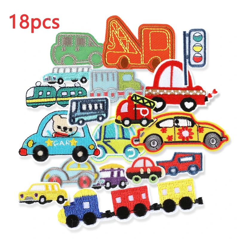 18pcs Lot Iron Train Patches For Clothing Kids Boys Car Vehicles Embroidered Sew On Jacket With Thermal Cute Bulk Diy Naszywka