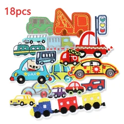 18pcs Lot Iron Train Patches For Clothing Kids Boys Car Vehicles Embroidered Sew On Jacket With Thermal Cute Bulk Diy Naszywka