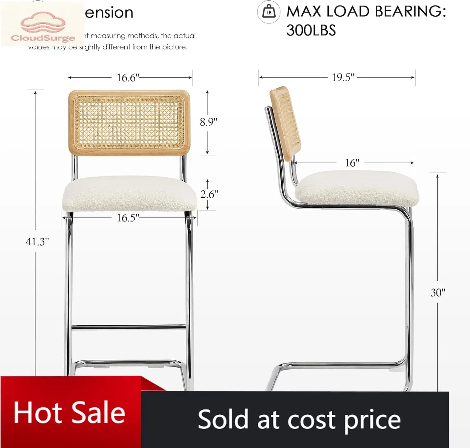 

Набор из 4 барных стульев из ротанга, 30 дюймов, с обивкой из ткани букле, деревянной спинкой и натуральной ротанговой сеткой, середина века