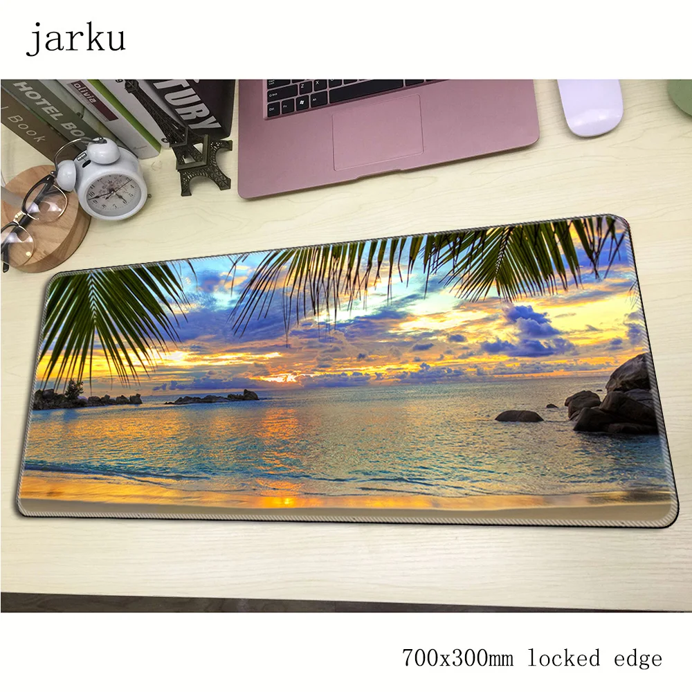 Beach Palm Big Promotion locked edge New Printed Mousepad Computer Desktop Game Mouse Pad Size for 700x300X2MM large Mousepad