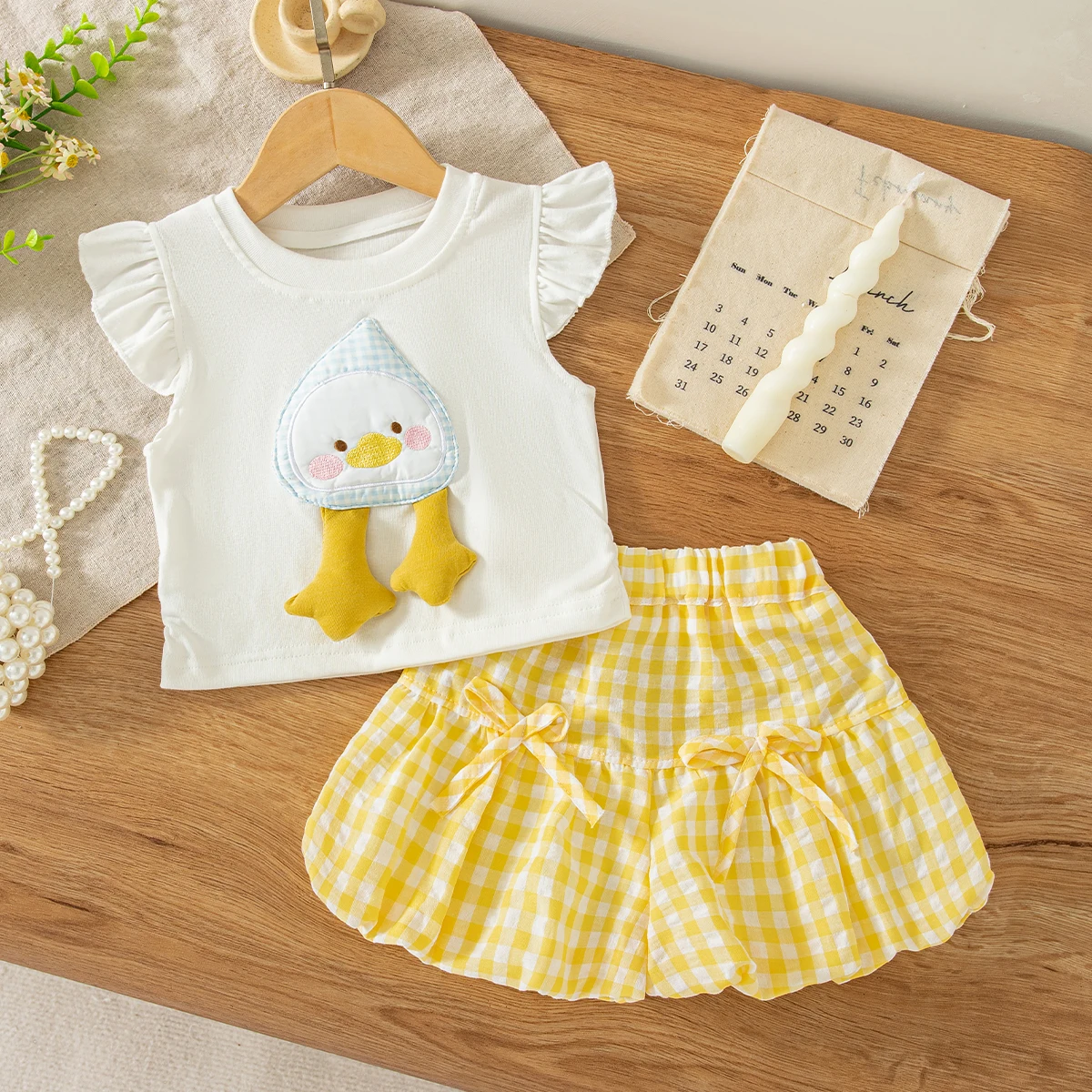 Two Piece Baby Girl Summer Set Cute Sweet T-Shirt And Shorts, Korean Style Daily Outdoor Wear, Baby Clothing 9-Month-4 Years Old