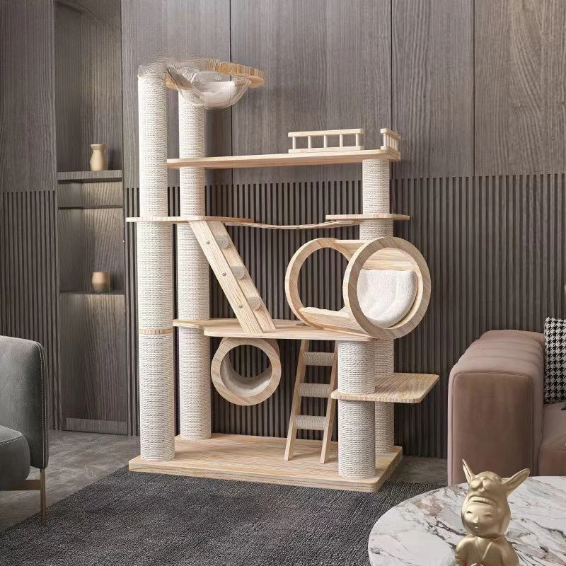 Porta gatti per gatti da villa importata di lusso integrata in legno massello super grande