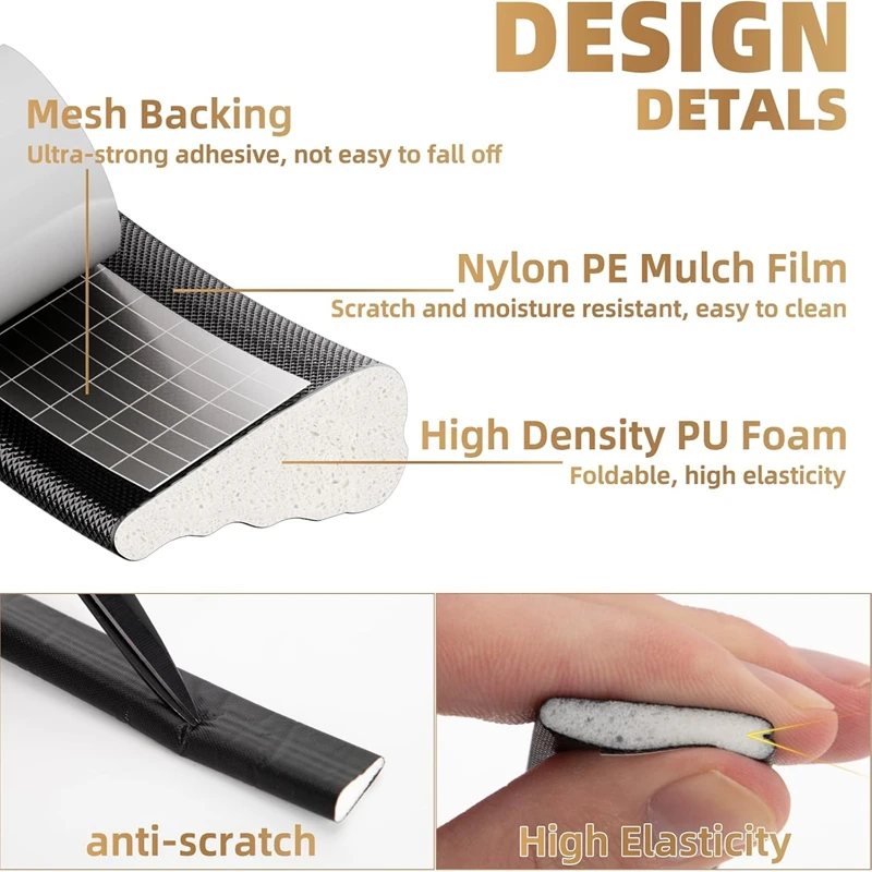 White Window Weather Strip, Door Base and Side Sealing Strip, Self-Adhesive Polyurethane Foamframe Soundproof Insulation Tape