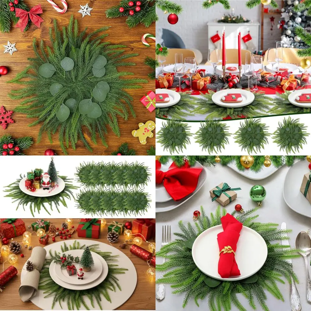 

Norfolk Pine & Eucalyptus Artificial Placemats - 12 Pack, Non-Slip, Heat Resistant for Holiday Parties