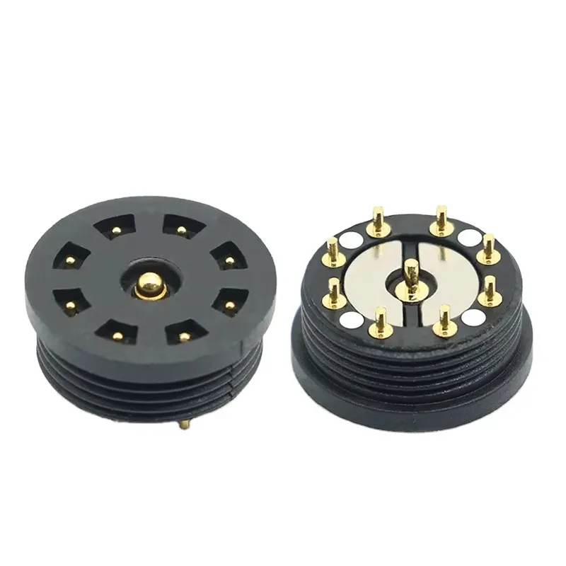 Round Pogopin Magnetic Connector A13-14mm-9P Male Female Threaded DC Magnet Charging Port