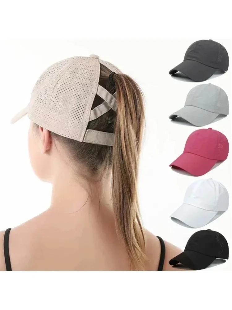 Sommer Einfarbige Baseballkappen Golf-Bekleidung Damen Sport Freizeit Kreuz-Pferdeschwanz-Hut Mesh Schnelltrocknende Halb-Hohle Herren Schirmmütze
