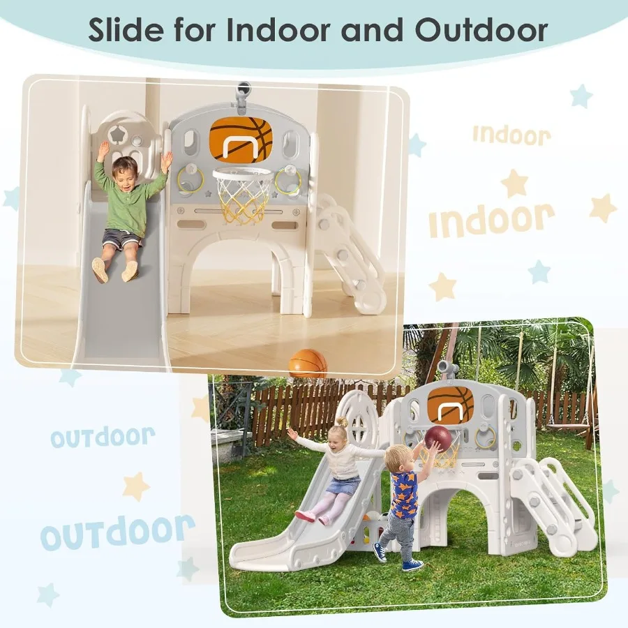 9 in 1 Toddler Slide Kid Slide for Toddlers Age 13 with Ring Toss Basketball Hoop and Telescope Indoor Outdoor Playset Playgrou