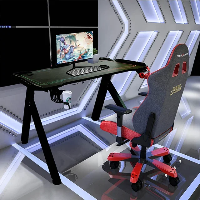 Ergonomics Angled Electric Height Adjustable Gaming Desk With RGB Lighting